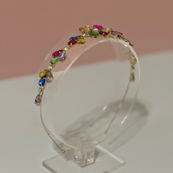 Multicolored Rhinestone Flower Faux Gold Wire Headband - Picture 4 of 4